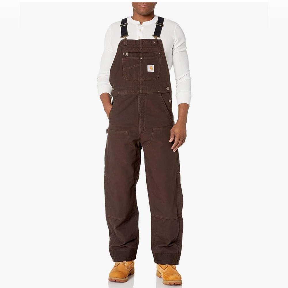 Carhartt Bib Mens Size L Insulated Brown Overall Duck  Chore Utility Wor…